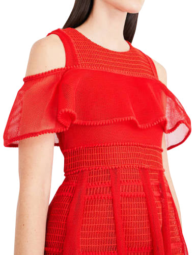 Maje Women's A-line Red Polyester Mesh-Kint Embroidered Dress