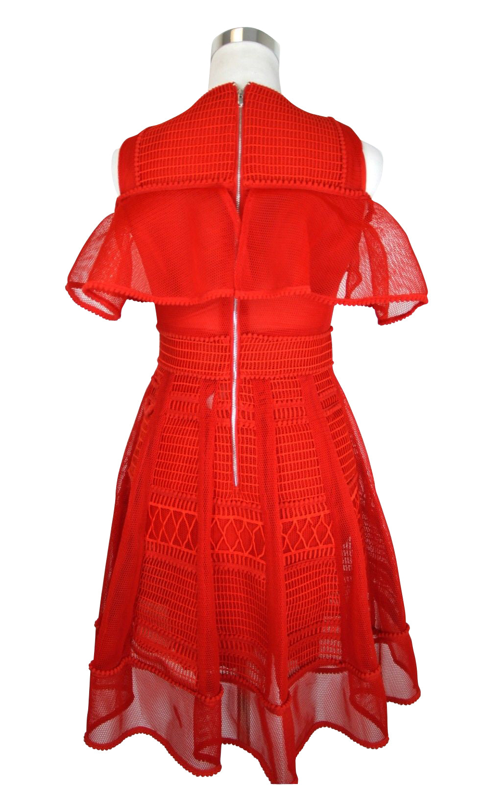 Maje Women's A-line Red Polyester Mesh-Kint Embroidered Dress