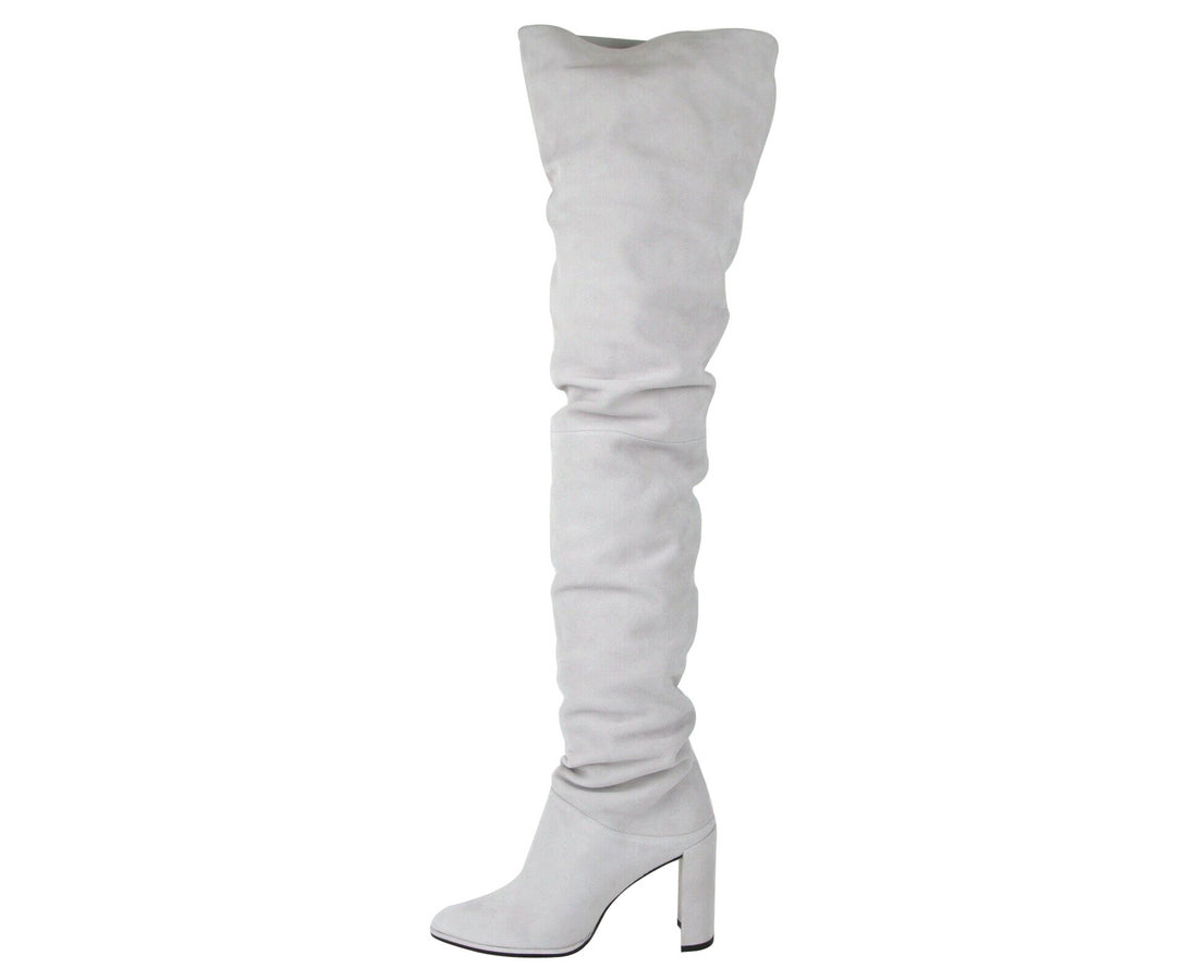 over the knee light grey boots