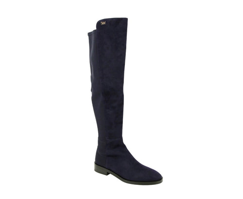 Stuart Weitzman Women's Keelan Dark Blue Suede With Logo Over The Knee Boots