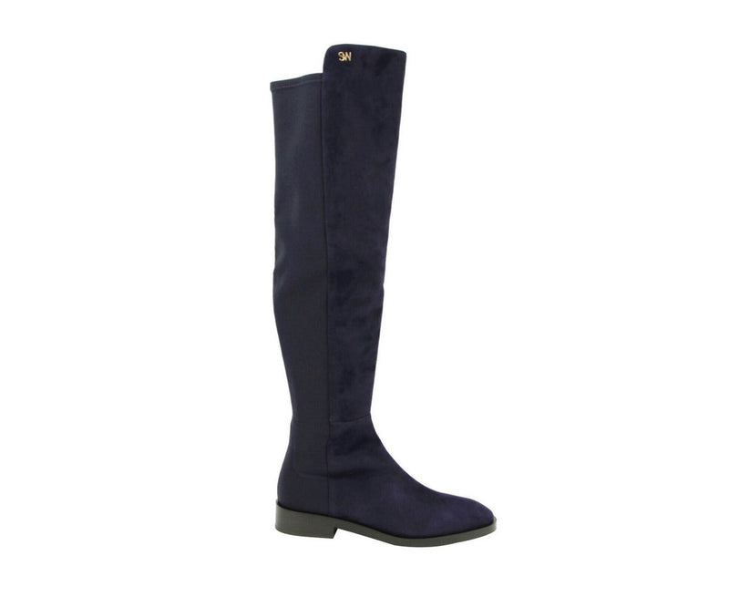 Stuart Weitzman Women's Keelan Dark Blue Suede With Logo Over The Knee Boots