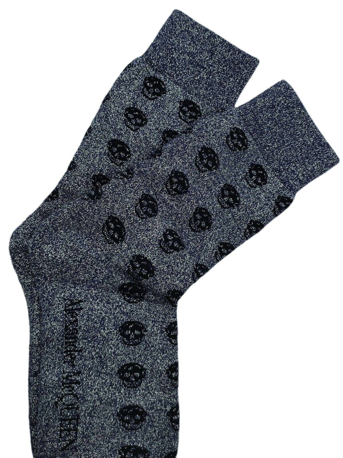 Alexander McQueen Men Mid-Calf Dark Blue Metallic Sport Socks L 572019 4868