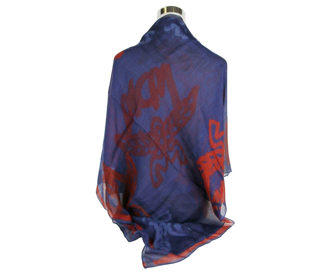 MCM Women's Blue Allover Logo Print Silk Wool Large Scarf Shawl