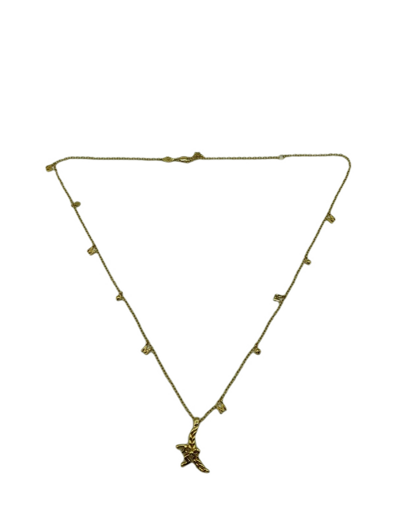 MCM Women's Gold 3D Logo Laurel Charm Pendant Necklace