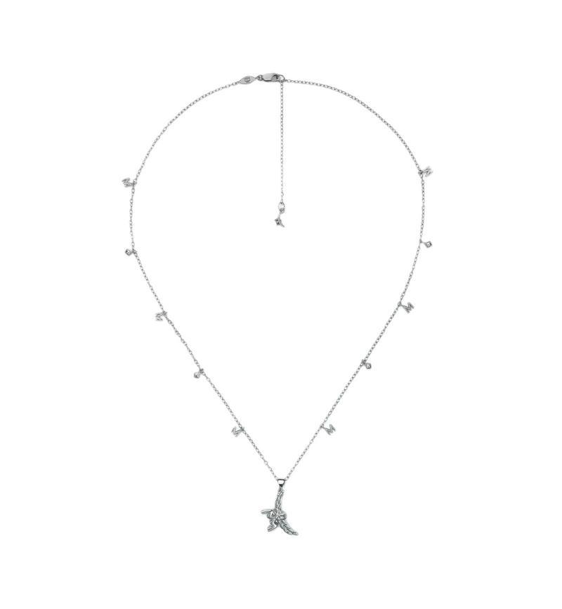 MCM Women's Silver 3D Logo Laurel Charm Pendant Necklace