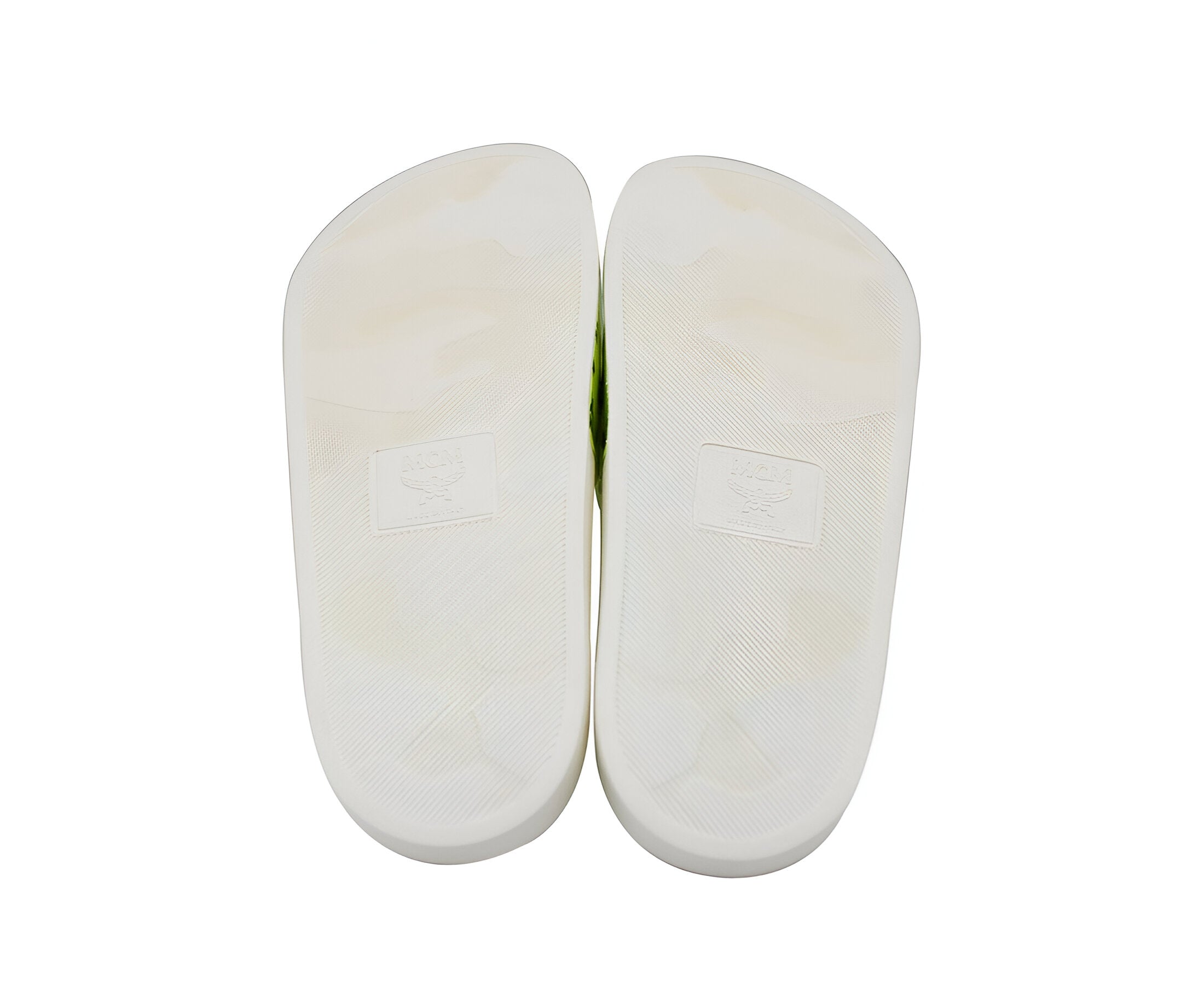 MCM Rubber Slides White Neon Yellow Sandals for Women