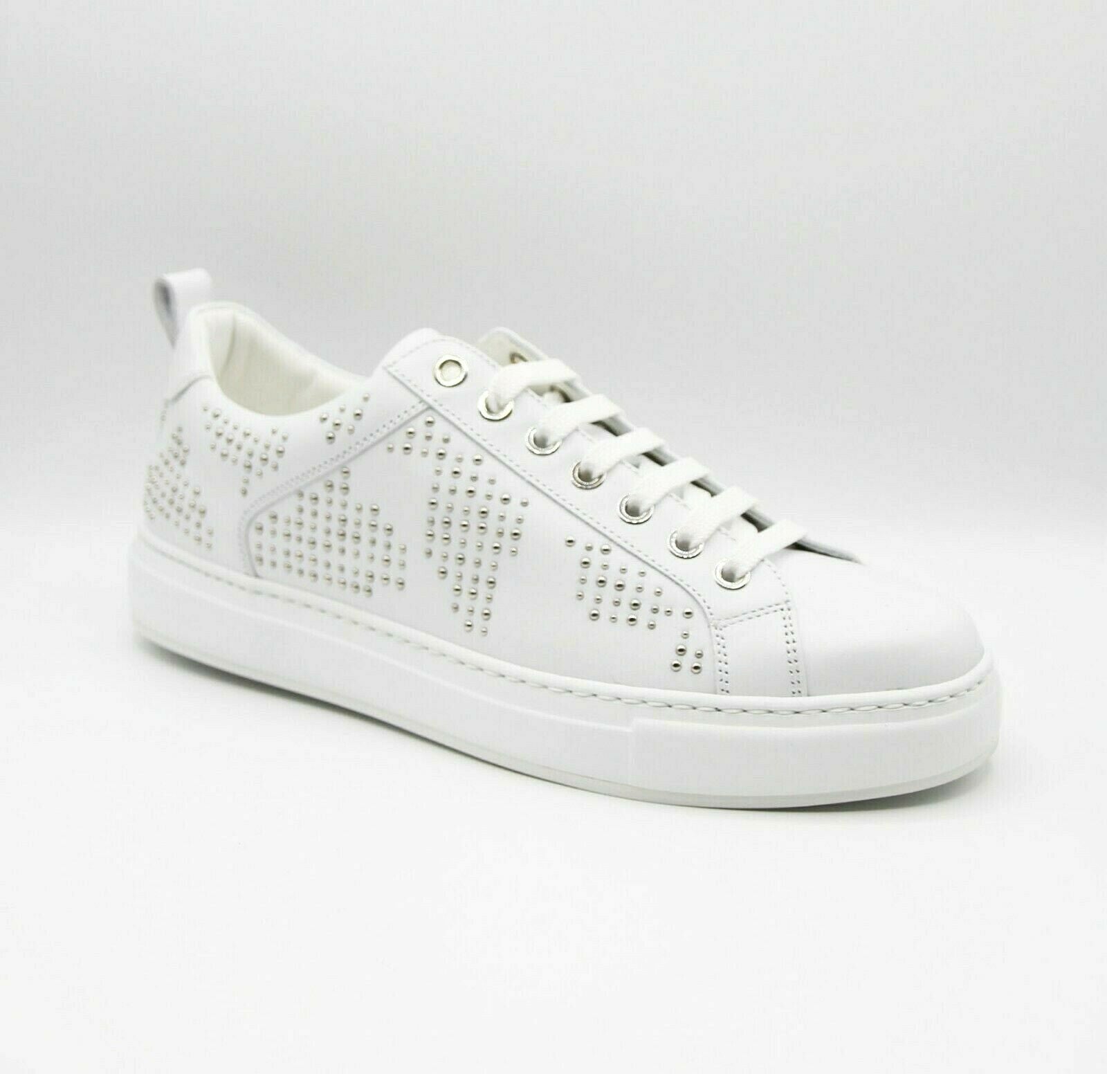 MCM Women's White Leather Silver Studded Sneaker (37 / US 7)