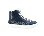 MCM Men's Estate Blue Leather Hi Top With Silver Trim Sneakers