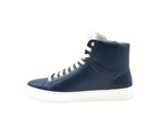 MCM Men's Estate Blue Leather Hi Top With Silver Trim Sneakers