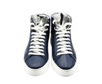 MCM Men's Estate Blue Leather Hi Top With Silver Trim Sneakers