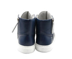 MCM Men's Estate Blue Leather Hi Top With Silver Trim Sneakers