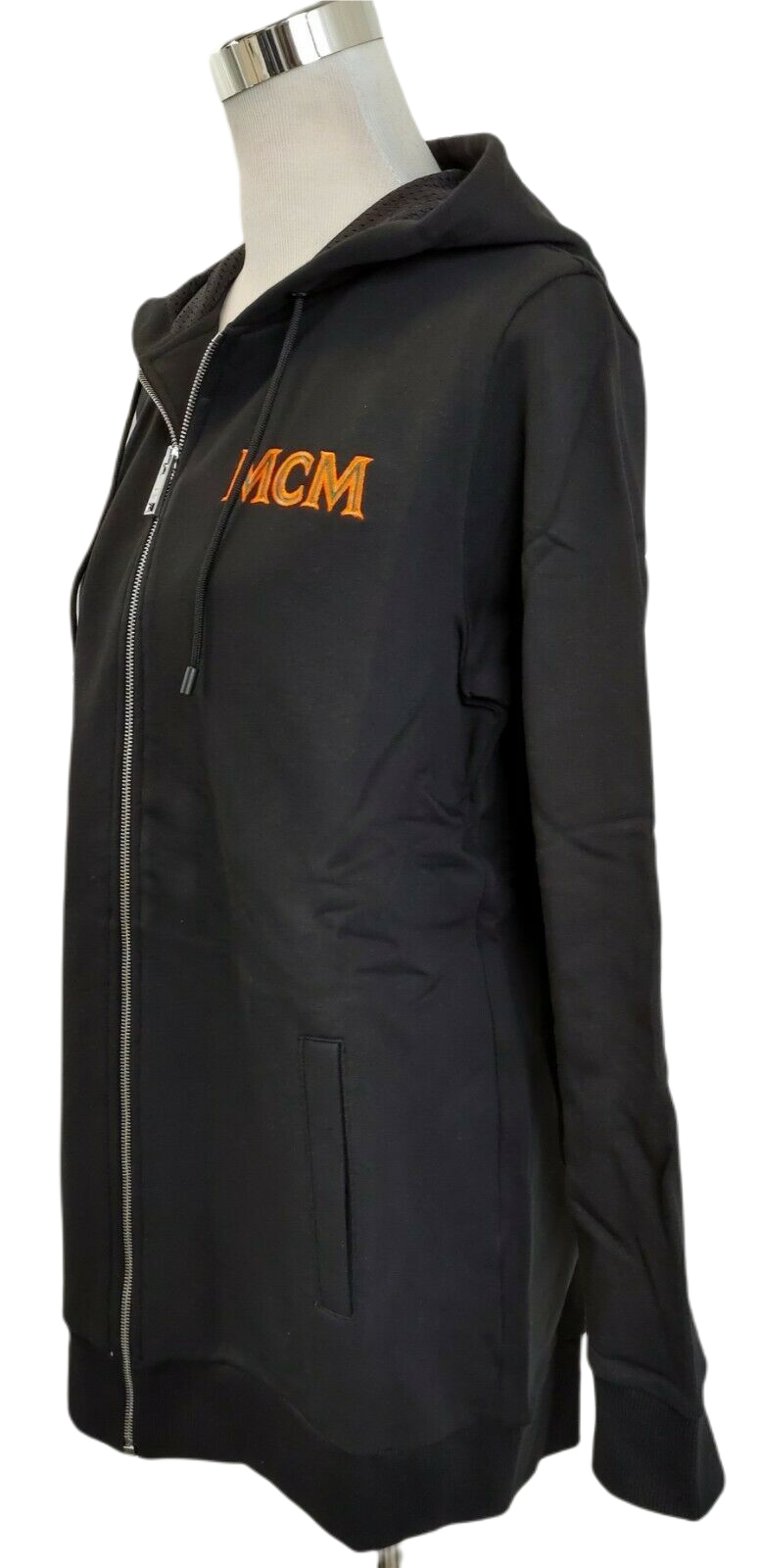 MCM Women's Black Cotton Embroidered Fringe Logo Zip Up Jacket