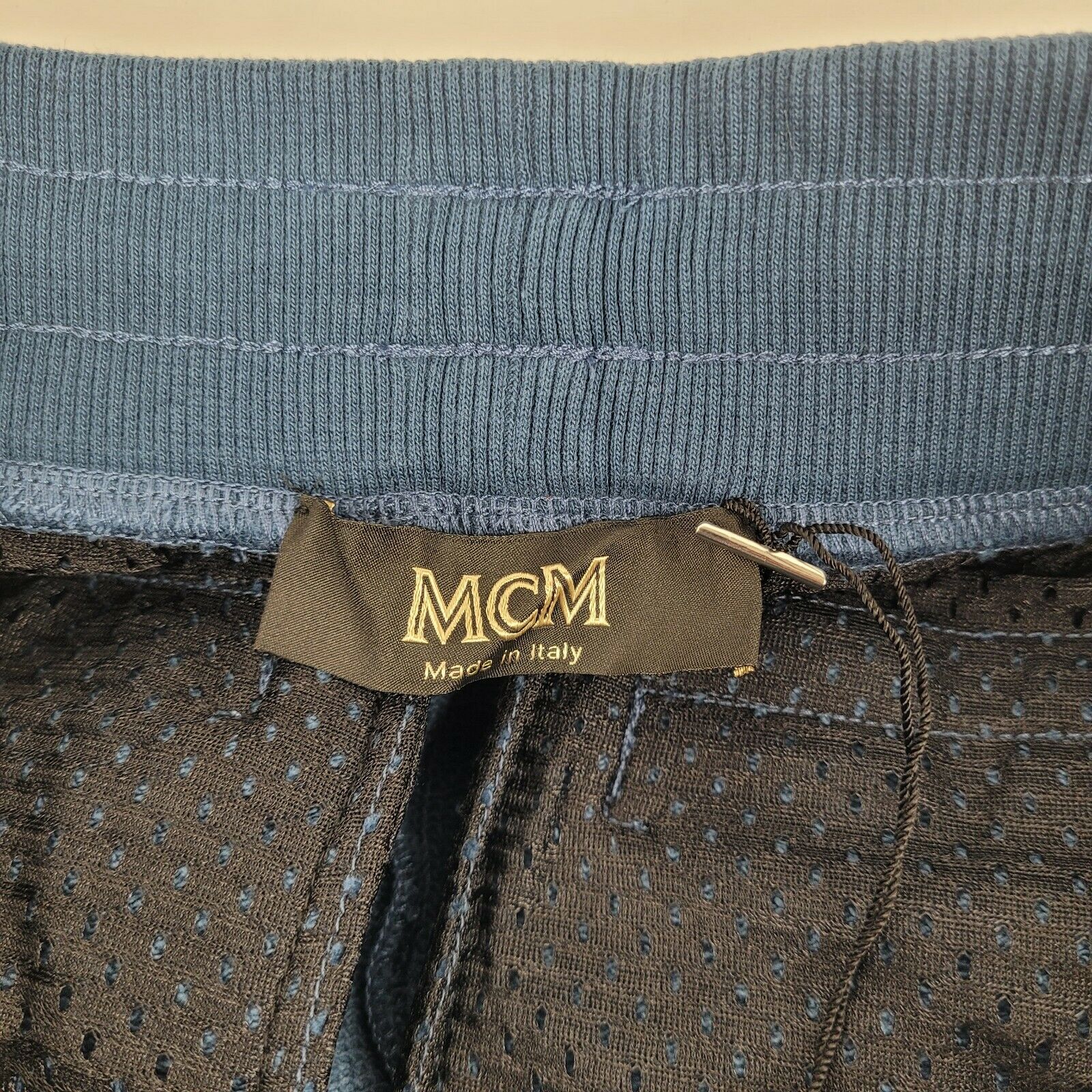 MCM Men's Deep Blue Sea Cotton Monogram and Stripe Sweat Pants