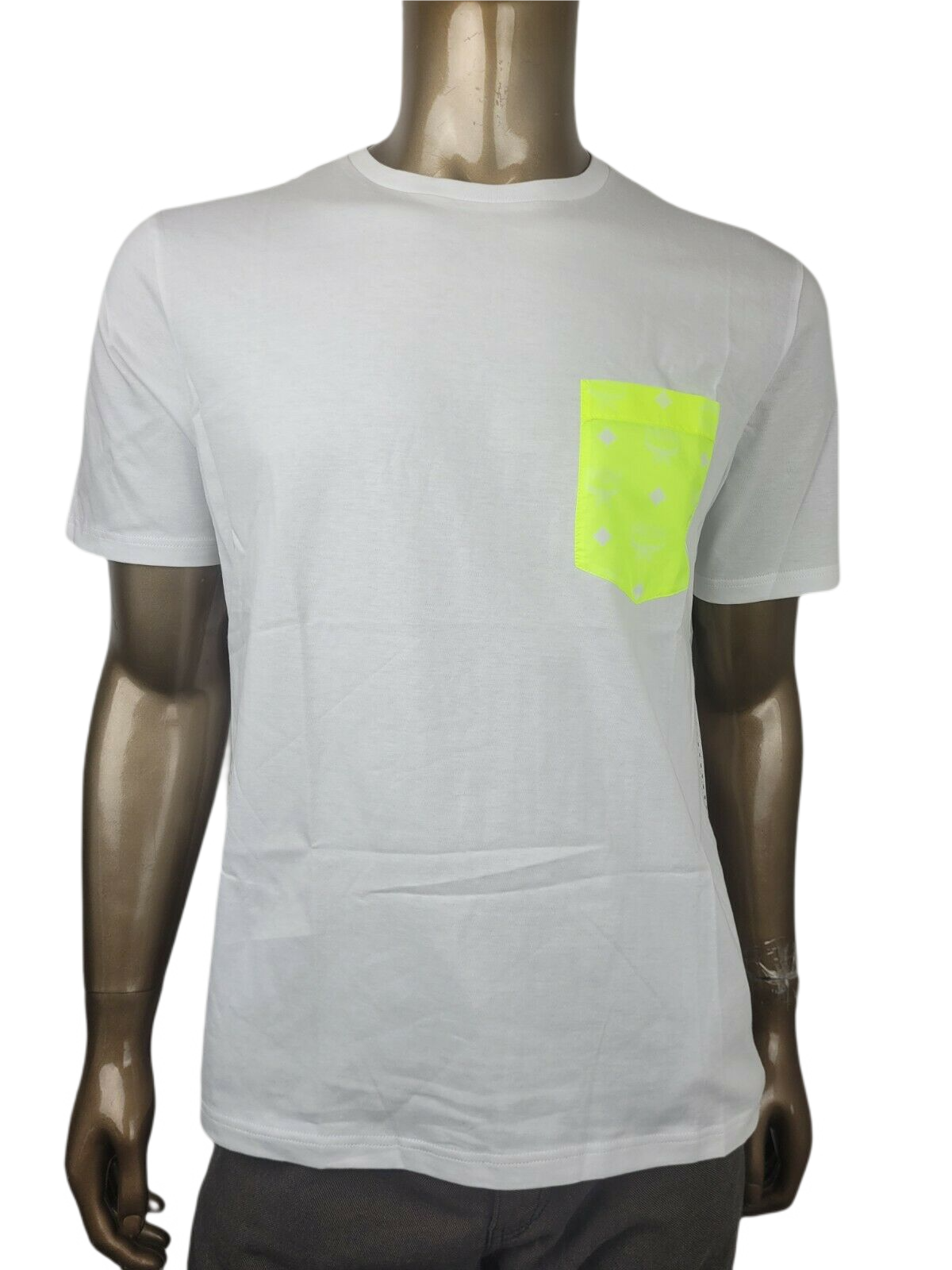 MCM Men's White Cotton Neon Yellow Nylon Pocket Flo T-Shirt MHT9ALC07WT