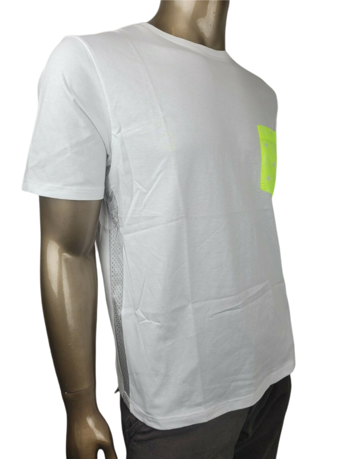 MCM Men's White Cotton Neon Yellow Nylon Pocket Flo T-Shirt MHT9ALC07WT