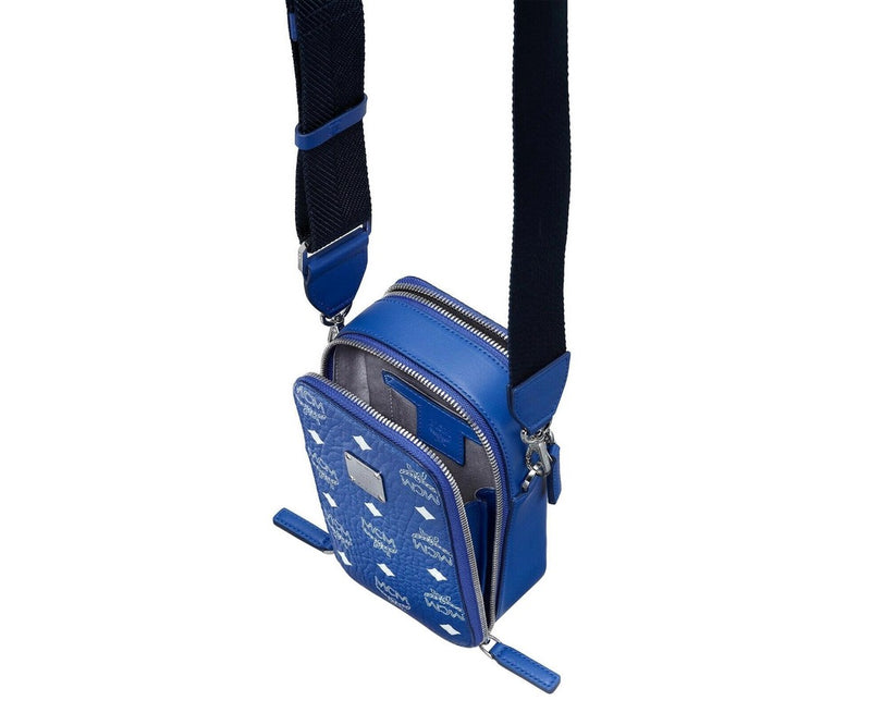 MCM, Bags, Mcm Blue With White Logo Crossbody Camera Bag With Logo Strap  New With Dust Bag