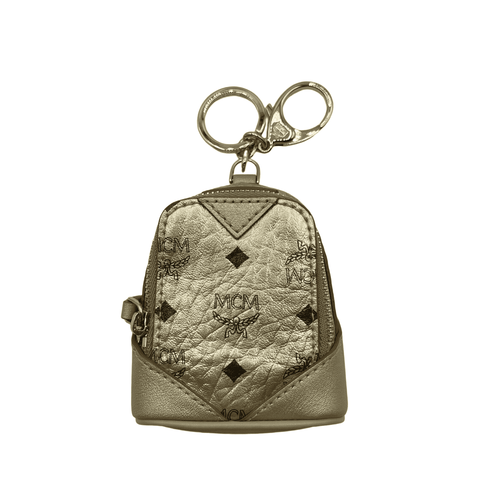 MCM Women's Berlin Gold Visetos Crossbody Mini Bag Charm Key Ring