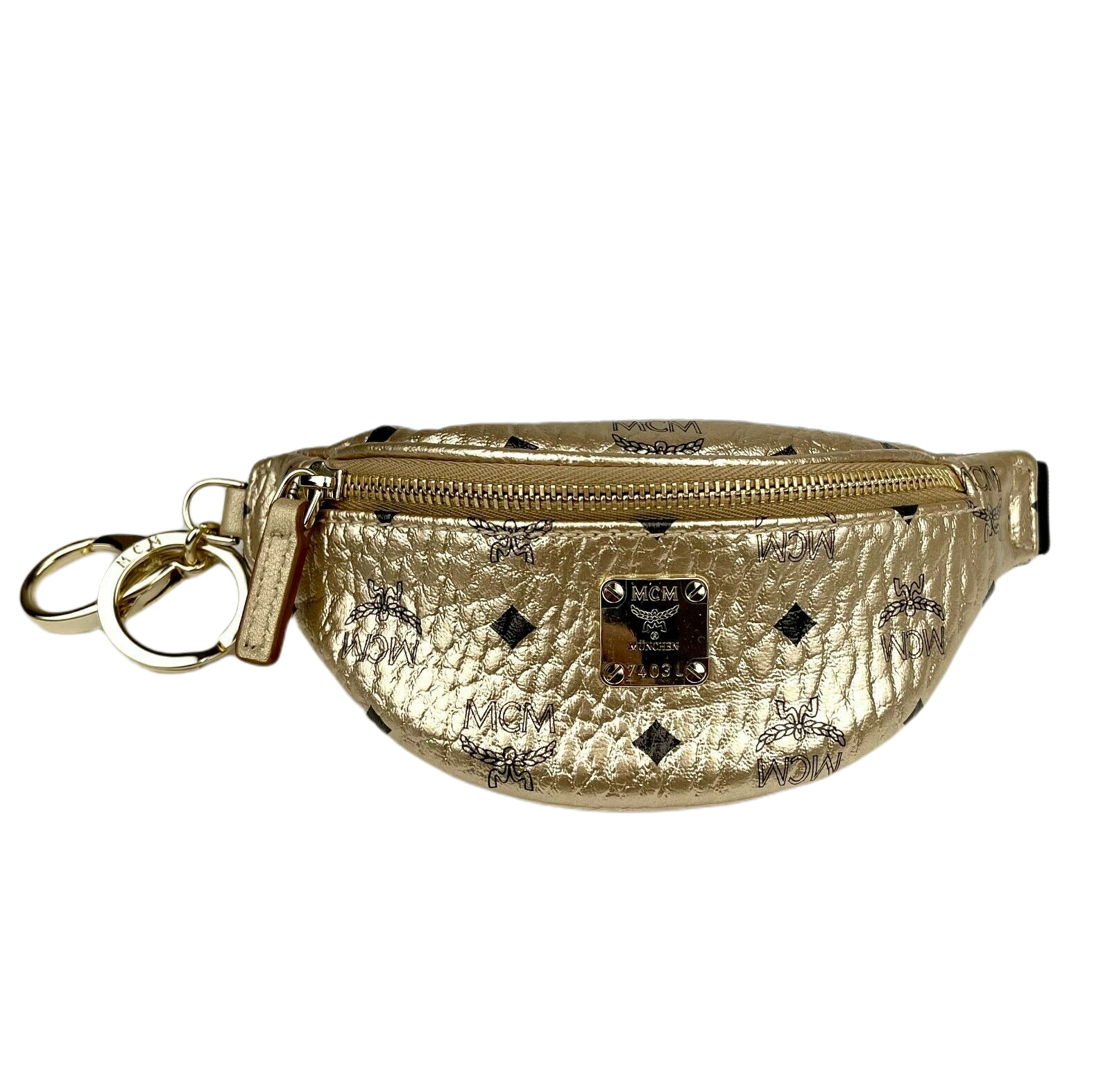 MCM Women's Berlin Gold Visetos Crossbody Mini Bag Charm Key Ring  Mxzaavi13t1001