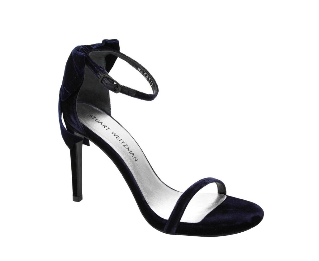 Stuart Weitzman Women s Navy Velvet Ankle Strap Mybow Sandal