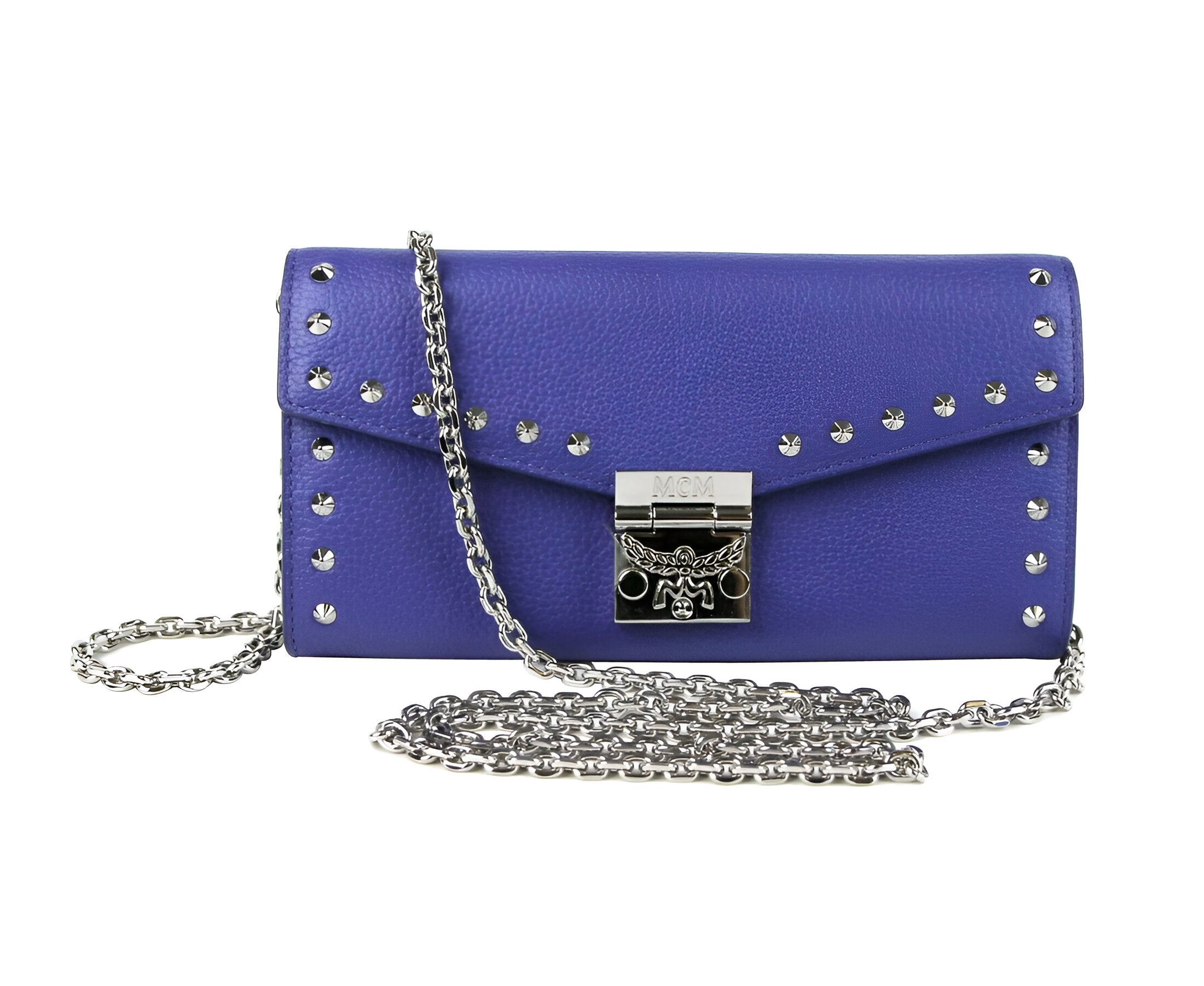 MCM Wallet Chain Spectrum Blue Leather Patricia Studded