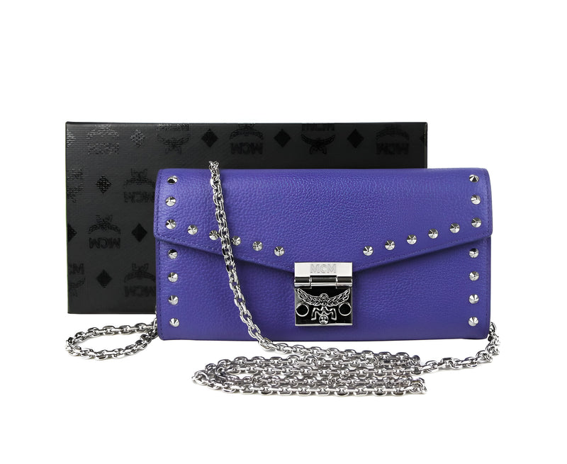 MCM Blue Coated Canvas Studded Claudia Trifold Wallet at 1stDibs