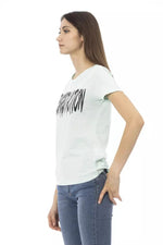 Trussardi Action Elegant Light Blue Tee with Chic Front Women's Print