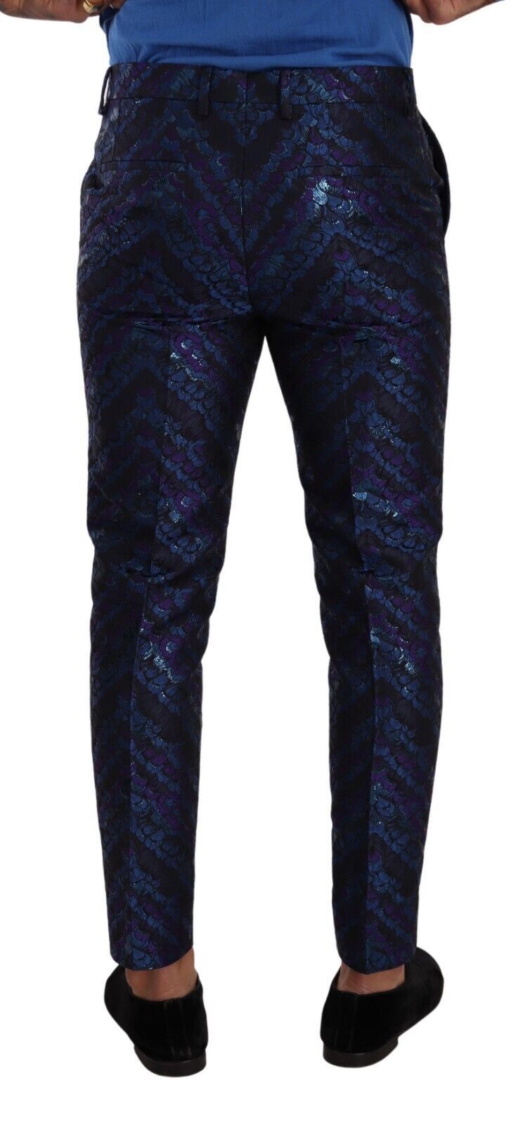 Dolce & Gabbana Blue Purple Jacquard Formal Trouser Dress Men's Pants