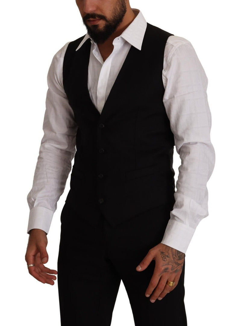 Dolce & Gabbana Black Wool Single Breasted Waistcoat Men's Vest