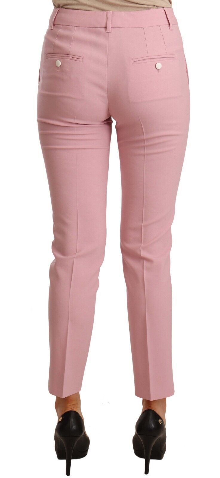 Dolce & Gabbana Pink Wool Stretch High Waist Trouser Women's Pants