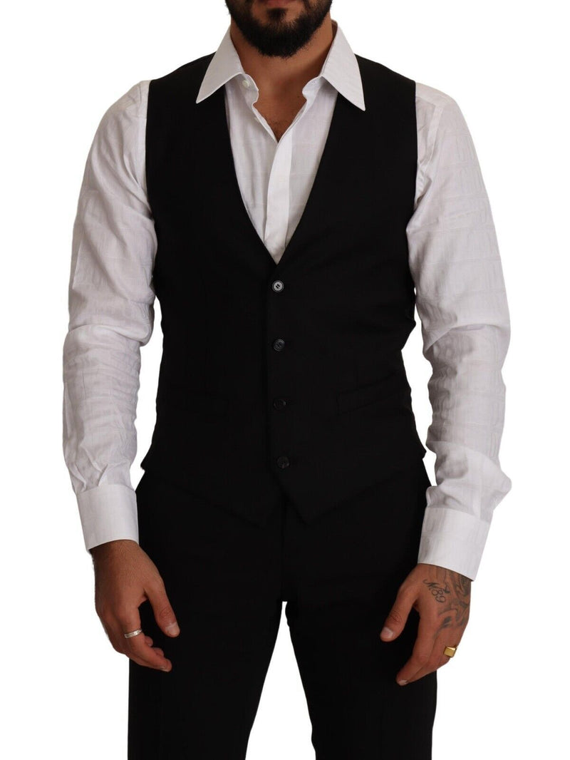 Dolce & Gabbana Black Wool Single Breasted Waistcoat Men's Vest