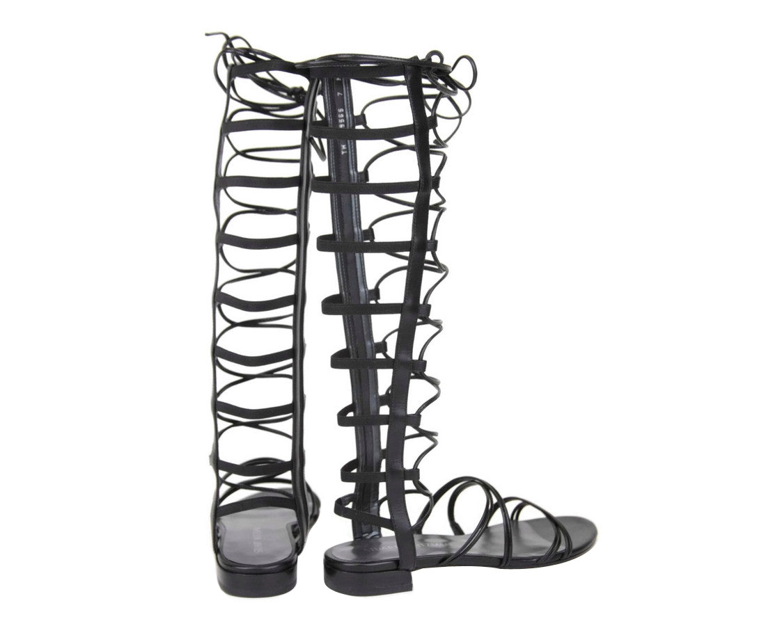 Stuart Weitzman Women's Sparta Black Leather Gladiator Boots