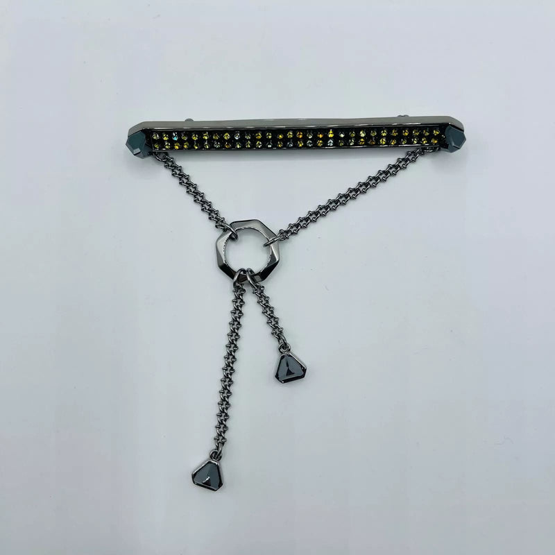 New Swarovski Duel Jet Jewel Encrusted Black Bar Brooch Pin