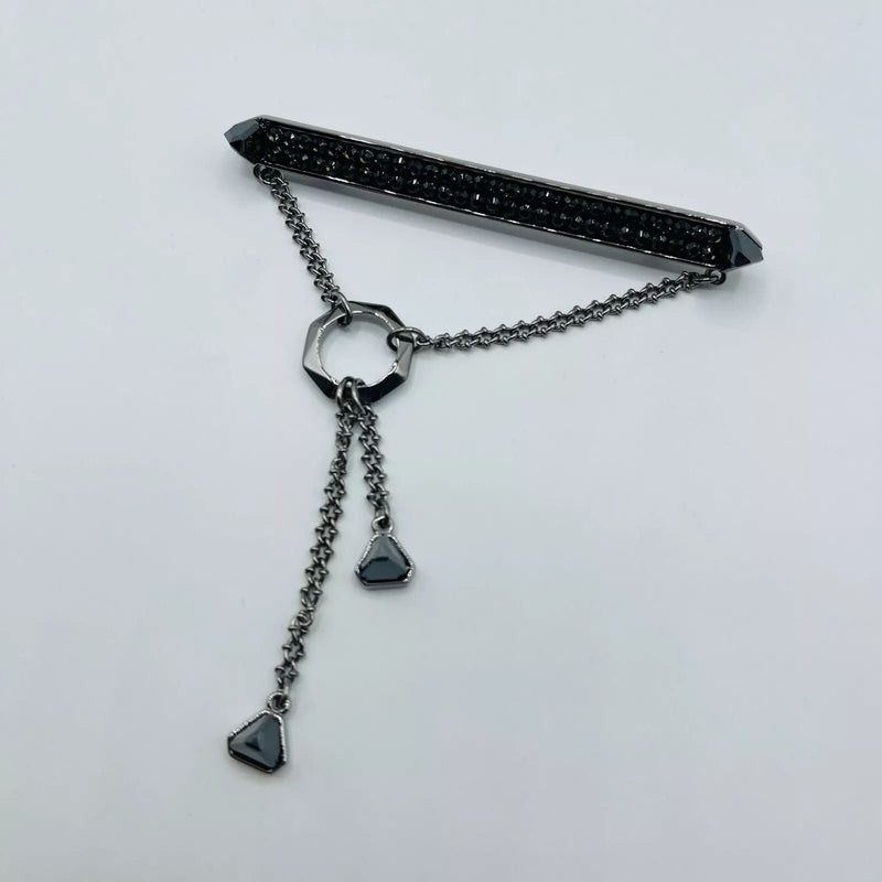 New Swarovski Duel Jet Jewel Encrusted Black Bar Brooch Pin