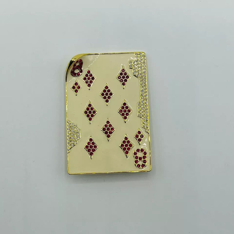 Swarovski Crystal Encrusted 8 of Diamonds Playing Card Brooch Pin