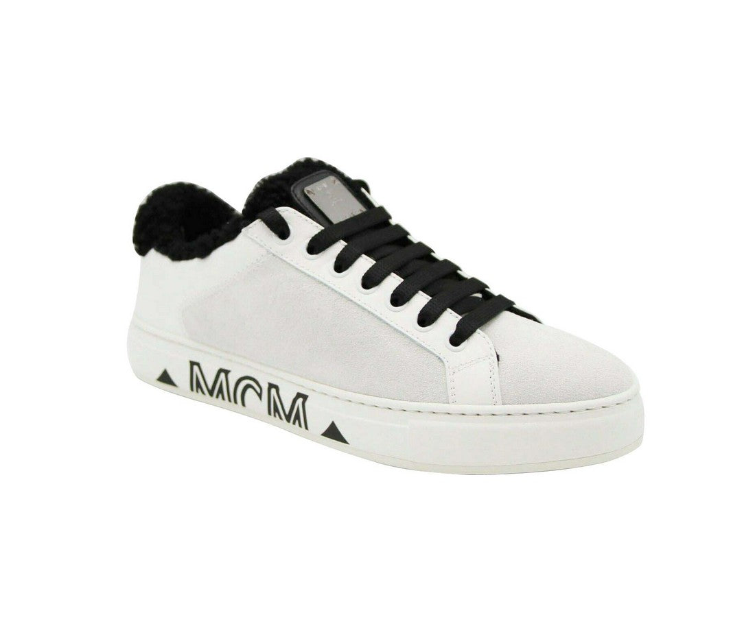 MCM Women's White Milano Suede Black Shearling Low Top Sneaker MES9ADA02WT (40 EU / 10 US)