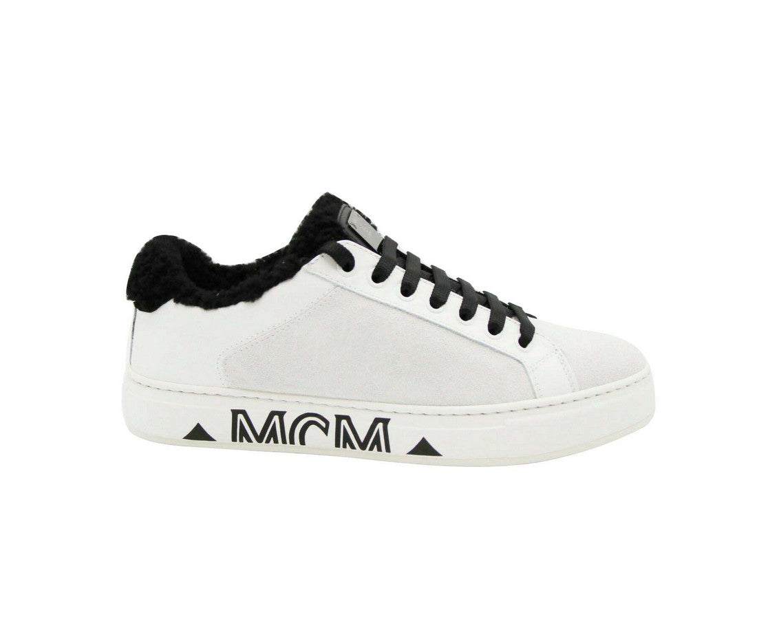 MCM Women's White Milano Suede Black Shearling Low Top Sneaker MES9ADA02WT (40 EU / 10 US)