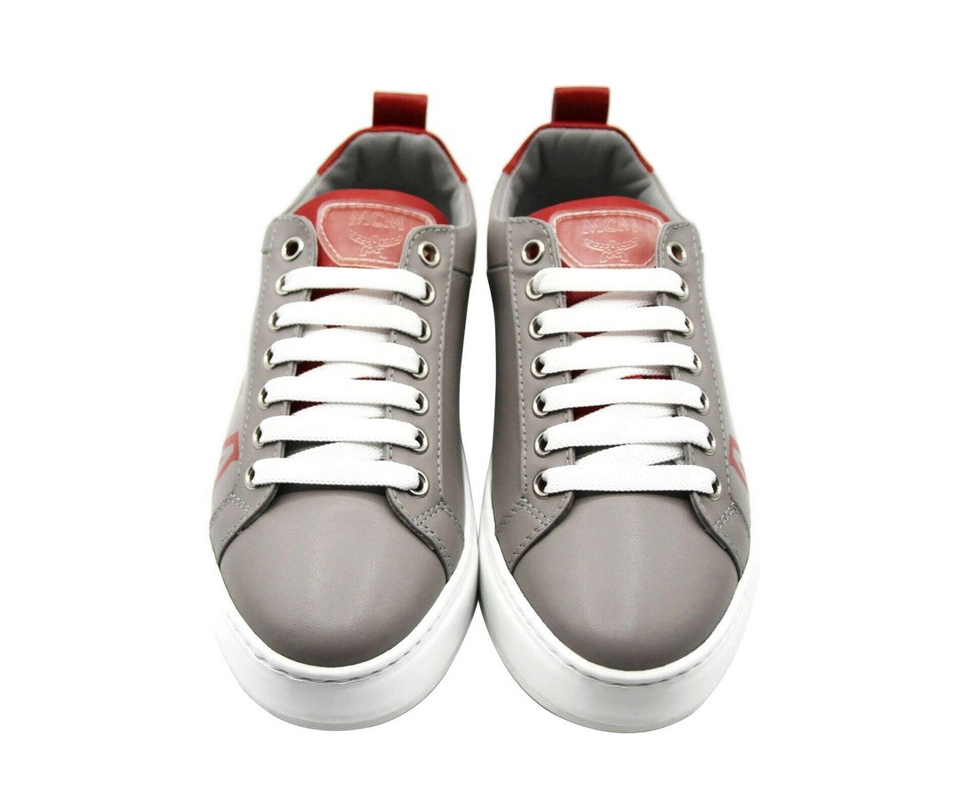 MCM Sneakers Low Top Grey Leather & Logo - Front