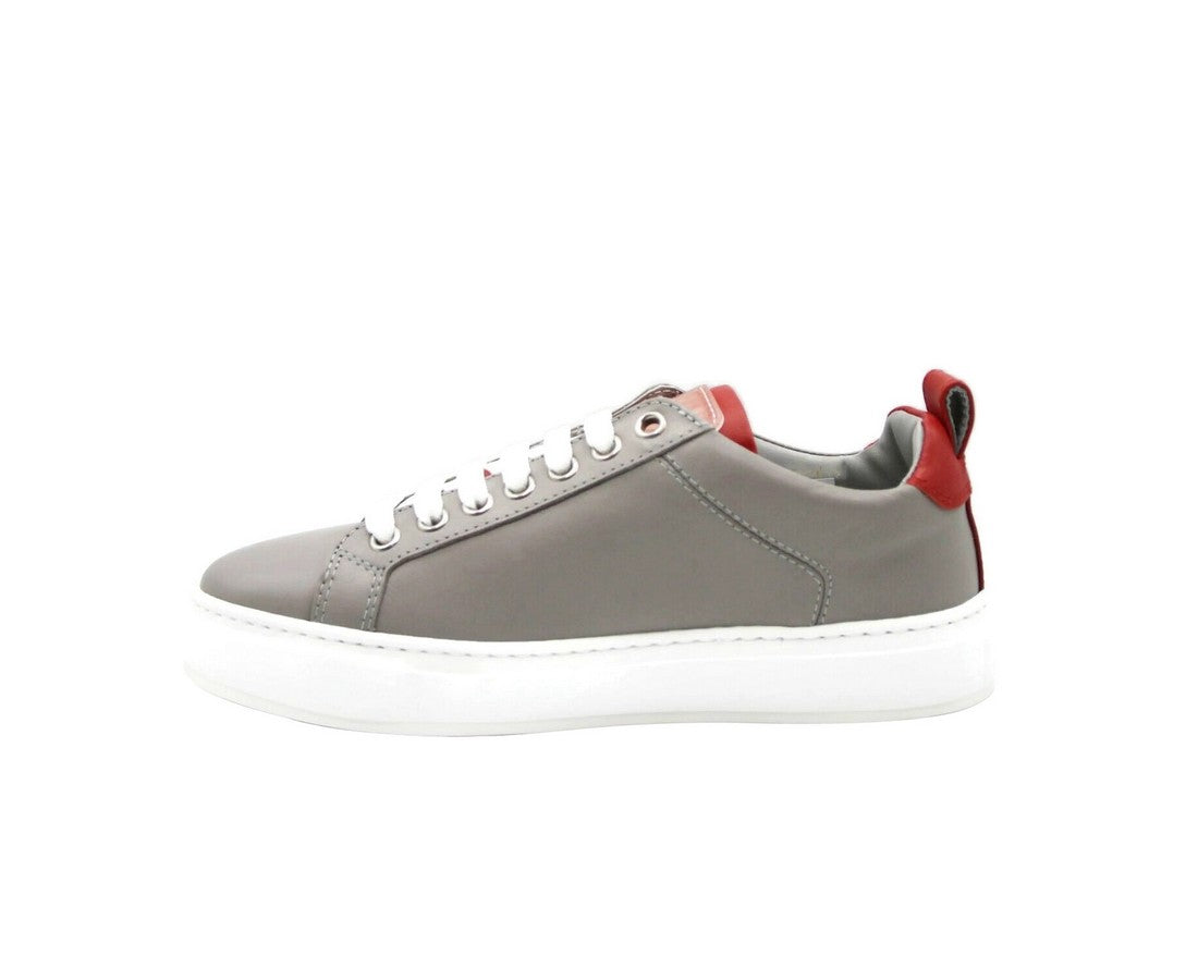 MCM Women's Grey Leather With Red Trim And Logo Low Top Sneaker MES9AMM16EG - LUX LAIR