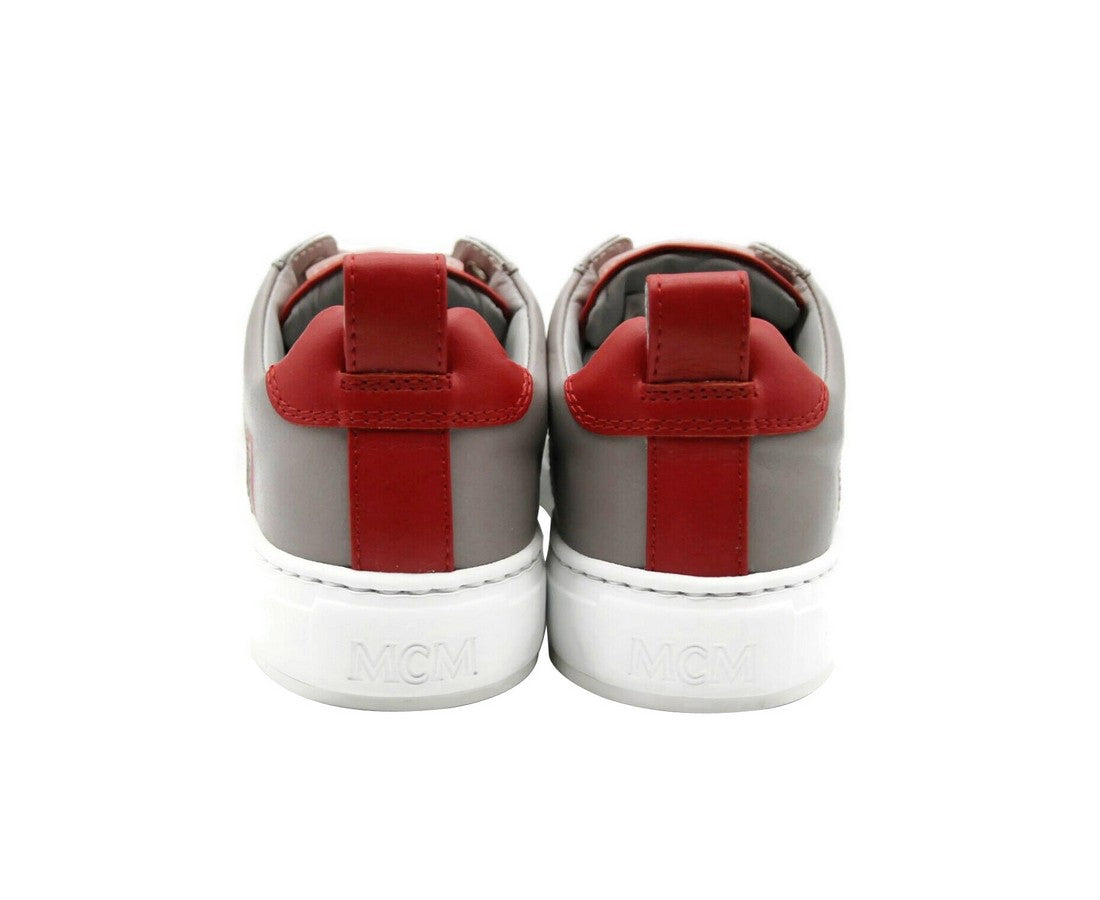 MCM Women's Grey Leather With Red Trim And Logo Low Top Sneaker MES9AMM16EG - LUX LAIR