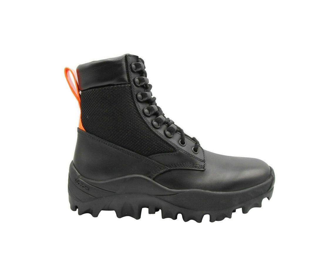 MCM Women's Black Leather Reflective Patch With Orange Pull Boots MES9ARA81BK (37 EU / 7 US) - LUX LAIR