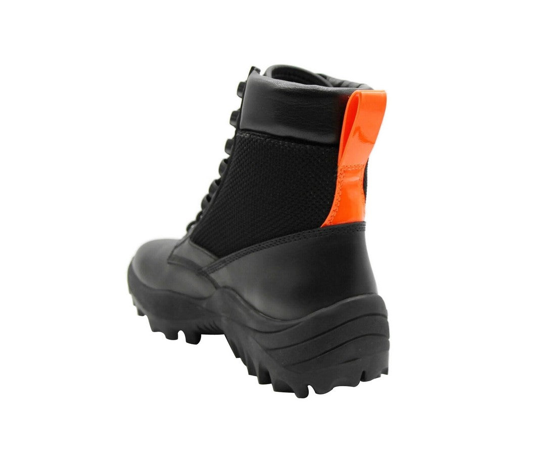 MCM Women's Black Leather Reflective Patch With Orange Pull Boots MES9ARA81BK (37 EU / 7 US) - LUX LAIR