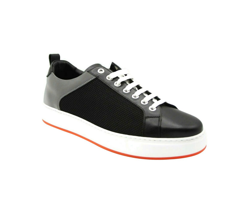 MCM Men's Black Leather Silver Reflective Canvas Low Top Sneaker MEX9ARA71B (42 EU / 9 US) - LUX LAIR