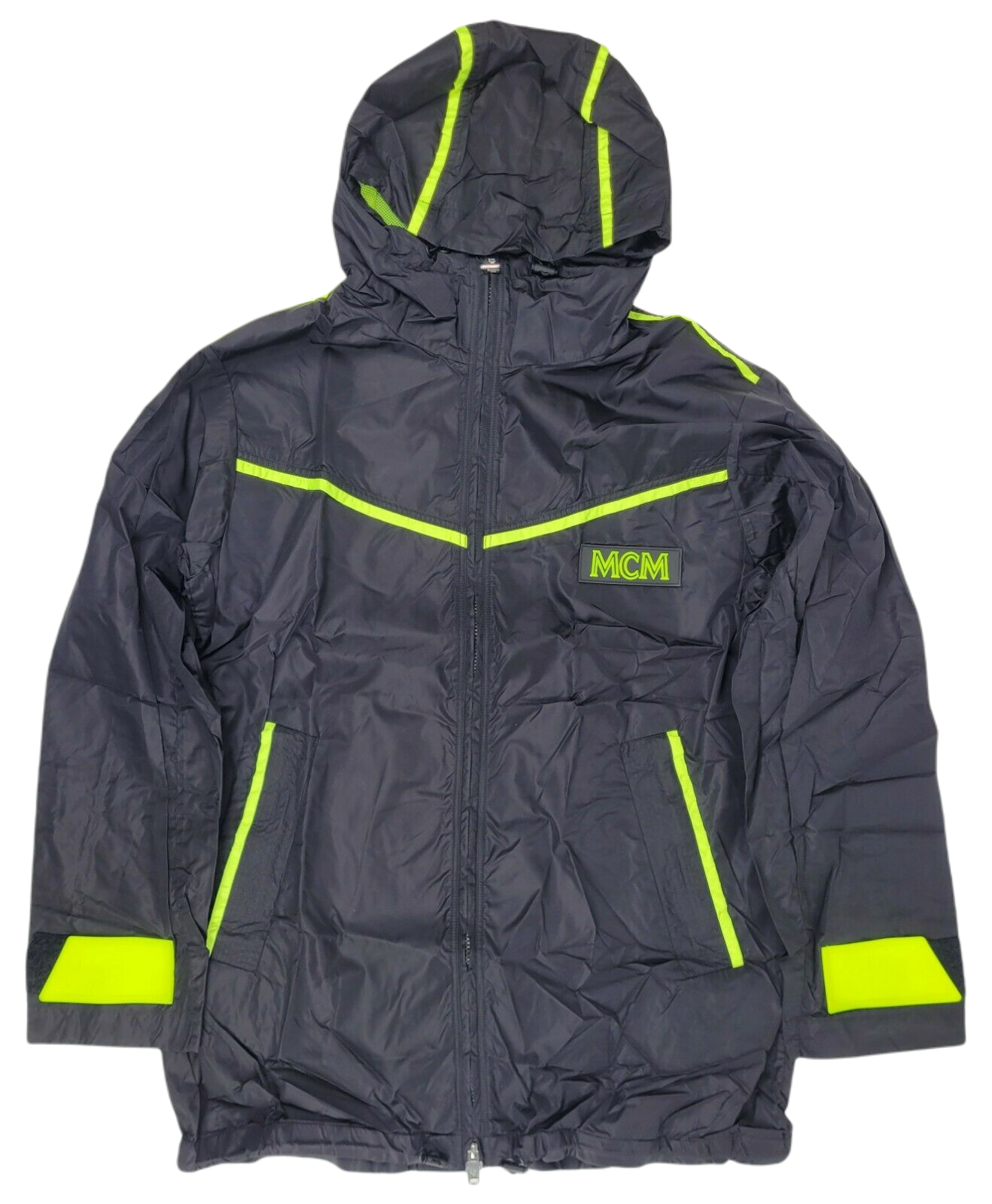 MCM Men's Flo Black Nylon Rubber Logo Parka Windbreaker Jacket MHJ9ALC05BK (Regular; M)