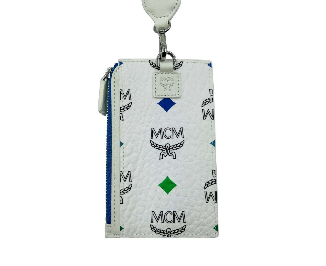 MCM Women's White Spectrum Rainbow Logo Visetos Lanyard Card Case MYAAASV01 - LUX LAIR